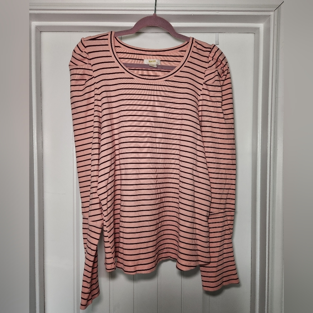 Mauve Pink and Burgundy Striped Long Sleeve Tee
